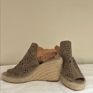 Seychelles Brown Espadrille Wedges with Laser-Cut Design